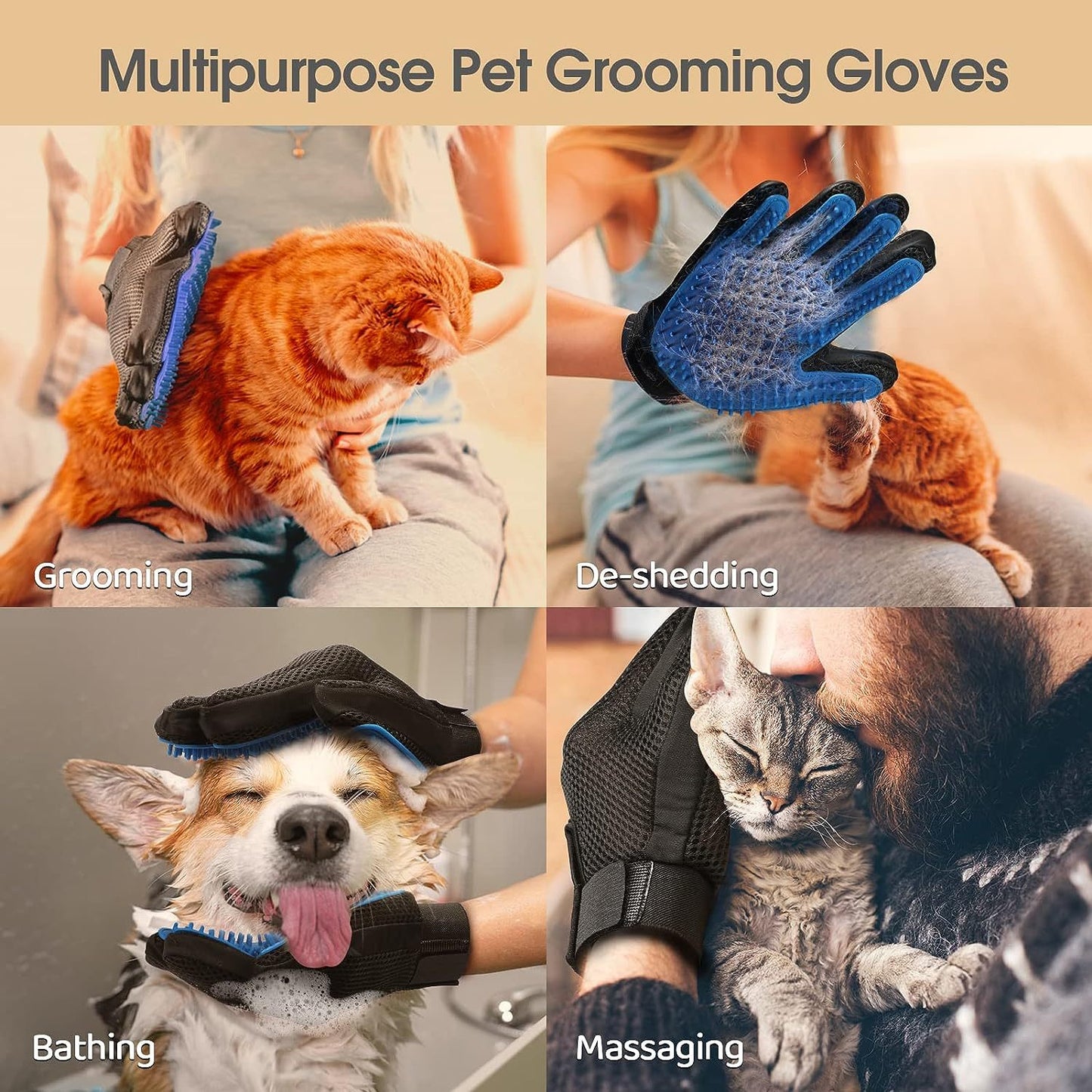 2‑in‑1 Pet Grooming Gloves | Massage, Detangle & De‑Shedding Mitts 🧤🐾