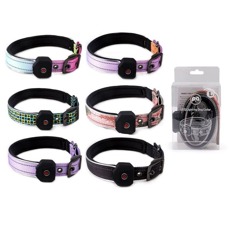 USB Rechargeable LED Pet Collar with Reflective Stripe | Safe Night Glow
